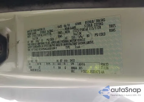 2010 Ford E-150 Commercial/Recreational z USA, uszkodzony, nr VIN 1FTNE1EW5ADA91061